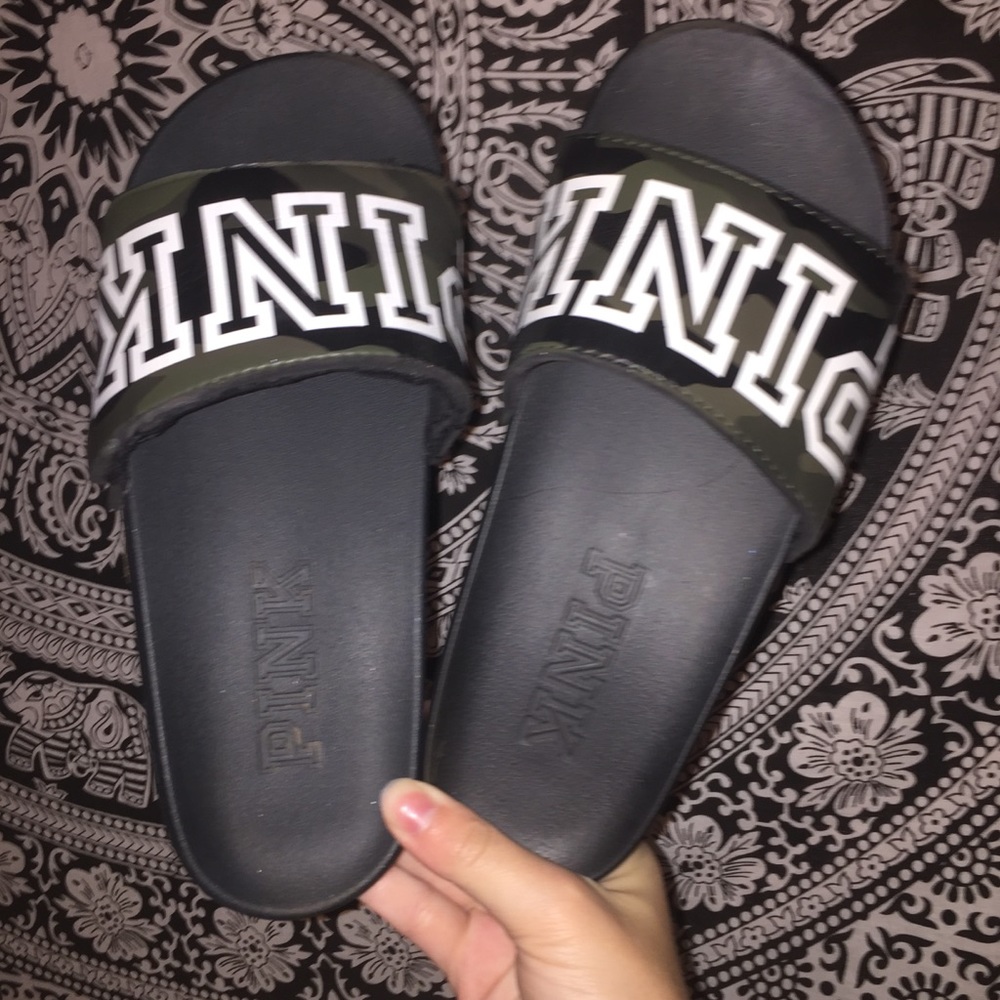 PINK Victoria Secret slides camo black and white